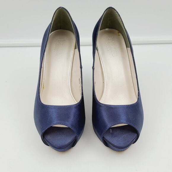 David's Bridal Navy Satin Peep Toe Pump, Size 7 M EUC - Picture 2 of 9